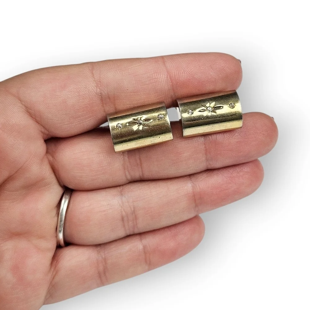 Atomic Starburst Cufflinks Oxford Rhinestone Half Cylinder Gold Plated Vintage